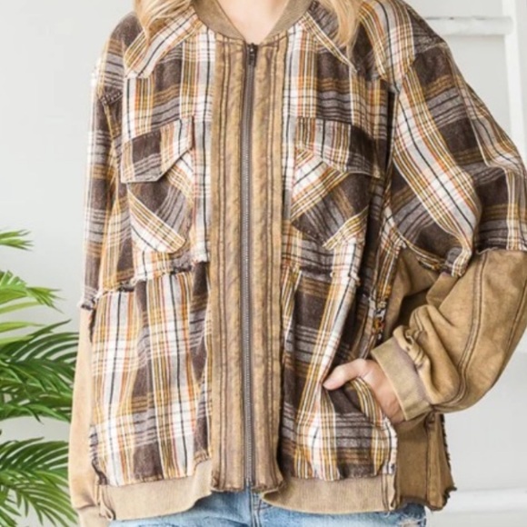 3599 Size Large OLI & HALI  417 🇺🇸WASHED MIXED MEDIA PLAID ZIP FRONTJACKET New - Picture 4 of 5